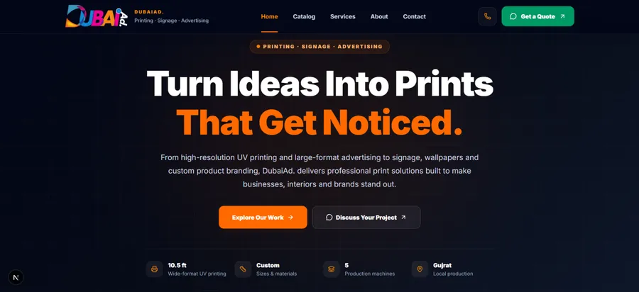 DubaiAd website preview for printing and advertising services