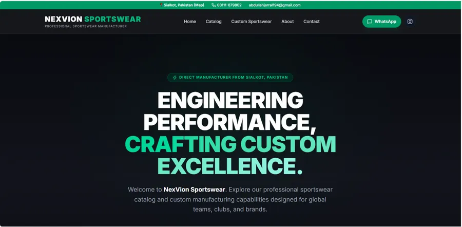NexVion Sportswear business website preview