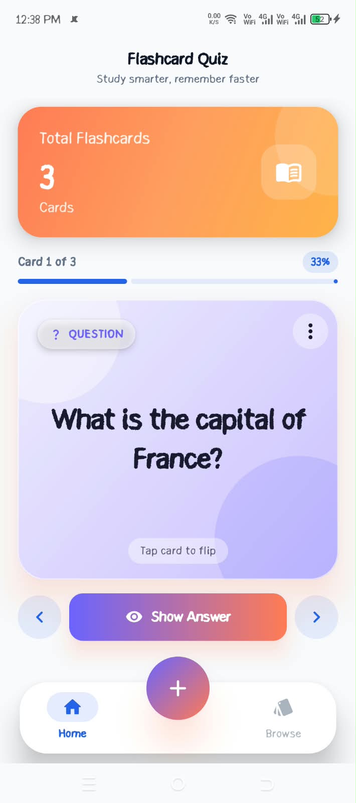 Flashcard Quiz review screen